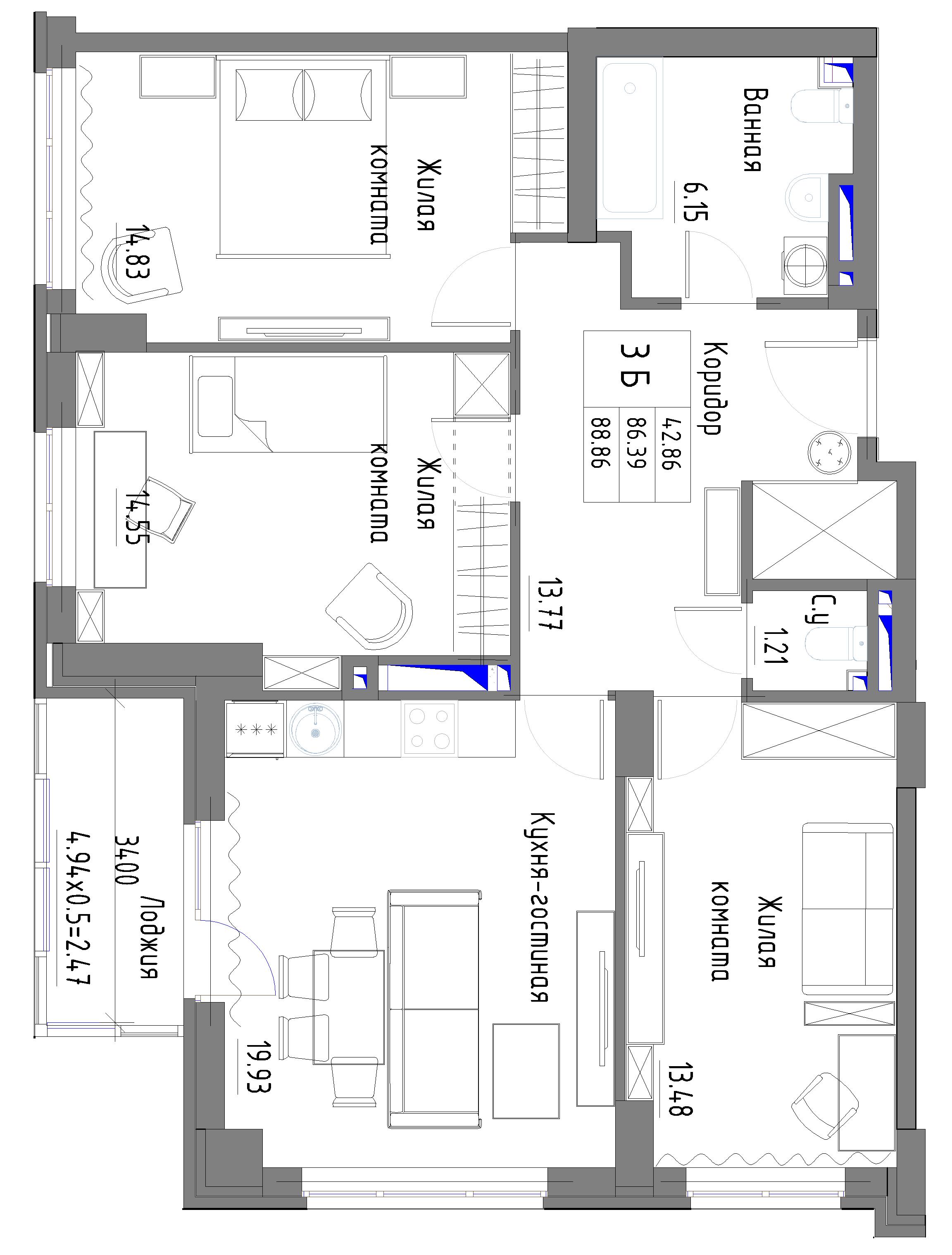 Планировка 3-комн.