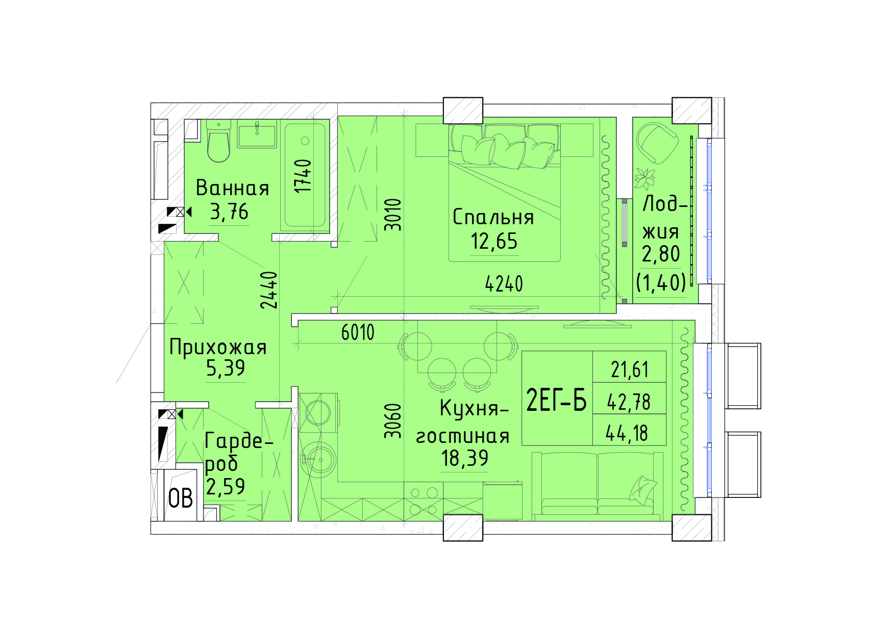 Планировка 1-комн.
